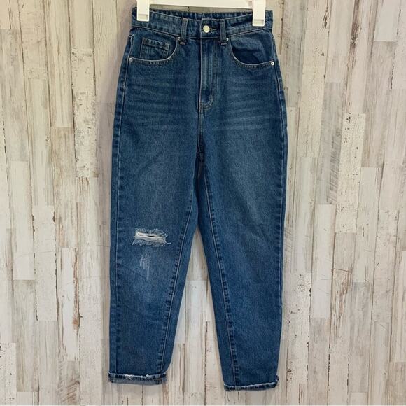 Shein High Rise Mom Jeans Straight Leg Distressed - Picture 1 of 5